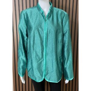 Laura Ashley Women's 2X Green Jacket Polyester Basic Metallic Shimmer Full-Zip